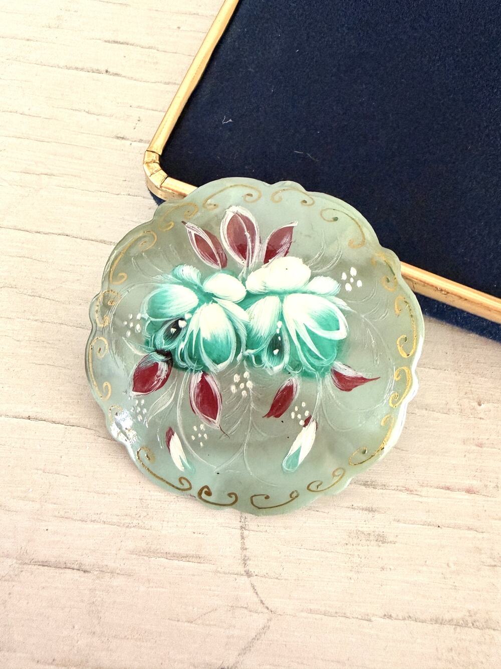 Vintage Russian Hand-painted Floral Brooch Pin